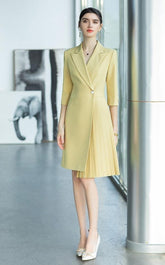 Faux Wrap Side Button Midi Dress